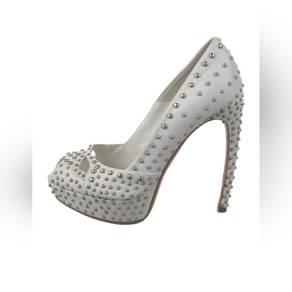 Alexander McQueen Shoes - Alexander McQueen White and Silver Studded Heels SZ US 6.5 IT 36.5